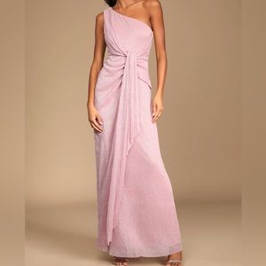 Lulus Shiny Pink One-Shoulder Maxi Dress